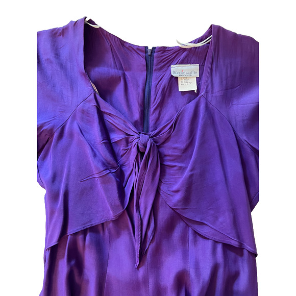 Vintage Dress Womens Size 5 Purple Short Sleeve Back Zip Bow Tie Made in USA 80s - Picture 5 of 6